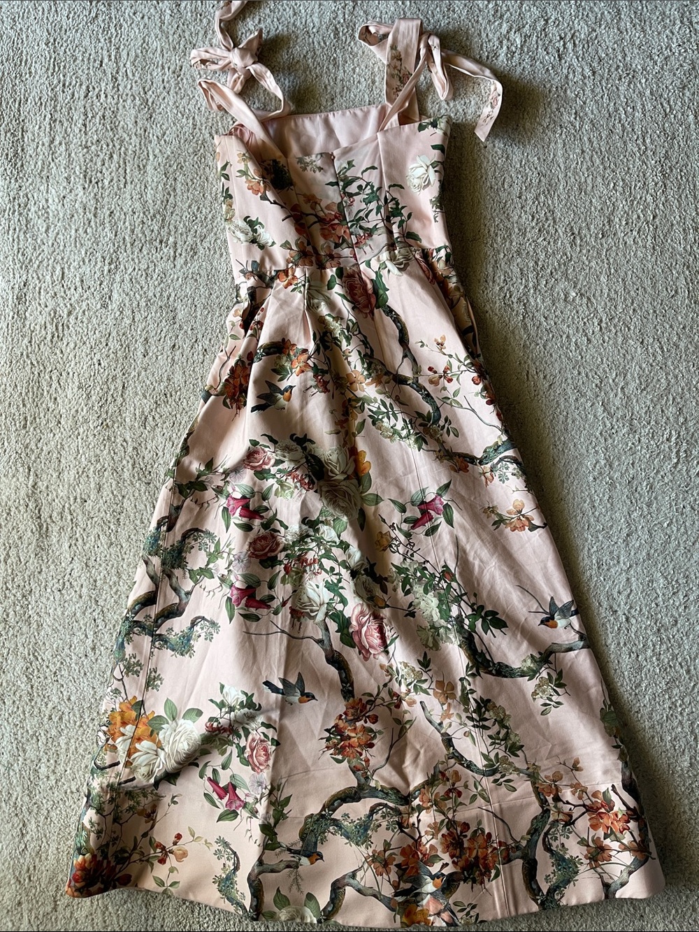 Alice + Olivia Pink Floral Midi Dress with Tie Shoulders - Picture 10 of 13